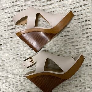 Michael Kors Cream and Brown Wedge Sandals